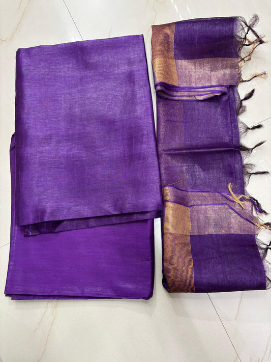 Purple Pure Silk Linen Suit Set