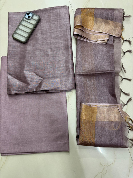 Brownish Pure Silk Linen Suit Set