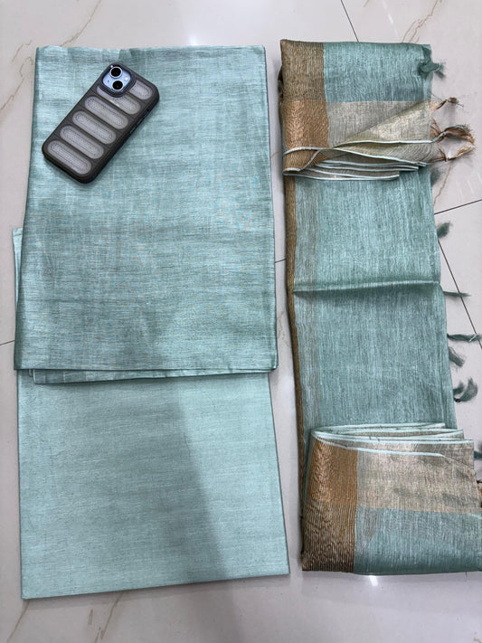 Light Blue Pure Silk Linen Suit Set