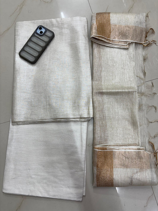 White Pure Silk Linen Suit Set
