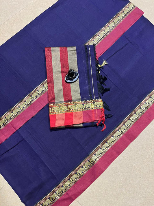 Blue & Red Narayanpeth Borders Handloom Suit Set