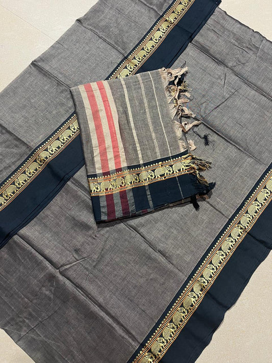 Grey & Black Narayanpeth Borders Handloom Suit Set