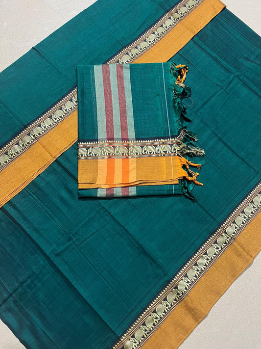 Elegant Green with Yellow Narayanpet Border – Handloom Cotton Suit Material Set (With Dupatta)