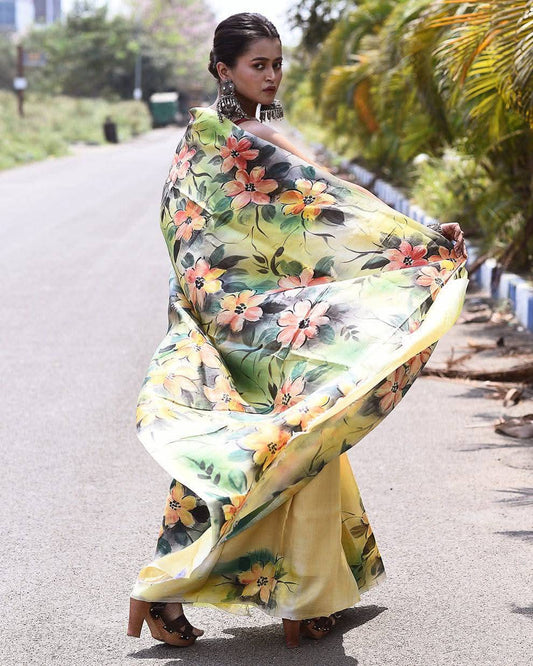 Soft Pastel Yellow Pure Bishnupuri 3-Ply Silk Saree | Hand-Painted Luxury