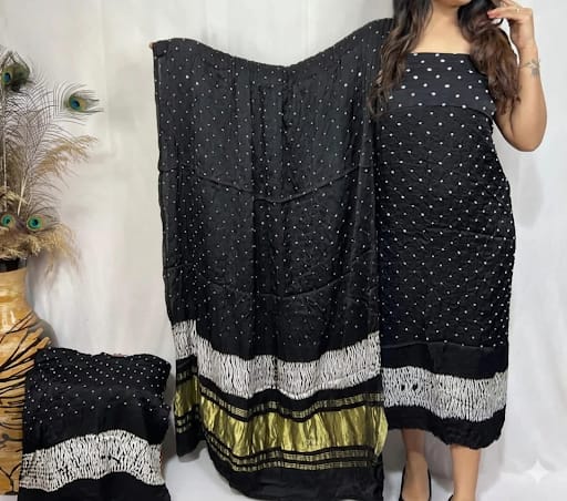 🖤 Black Pure Modal Silk Bandhej 3 Piece Suit Set 🖤