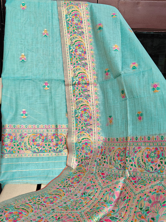 Sky Blue Pure Meenakari Jamdani Suit with Bottom