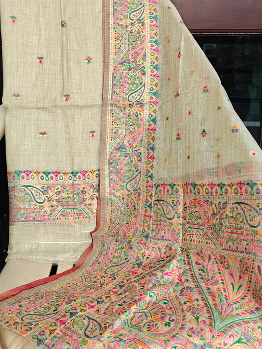 Beige Pure Meenakari Jamdani Suit with Bottom