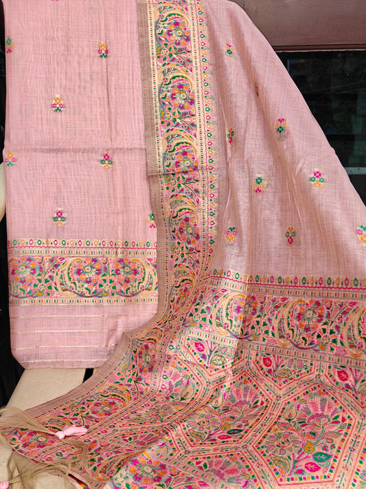 Light Pink Pure Meenakari Jamdani Suit with Bottom