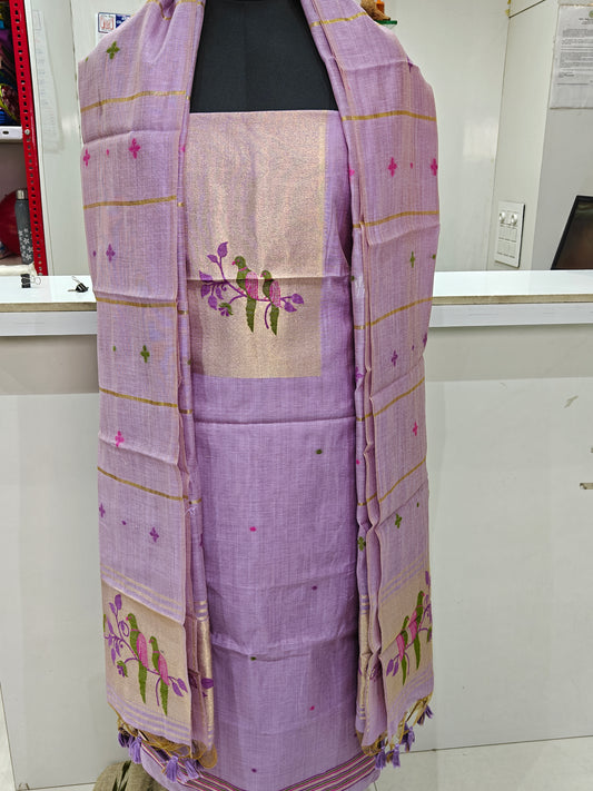 ✨ Pure Chanderi Jamdani Suit Material with Bottom ✨