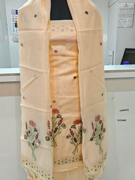 Soft Peach-Cream Pure Chanderi Jamdani Suit with Bottom