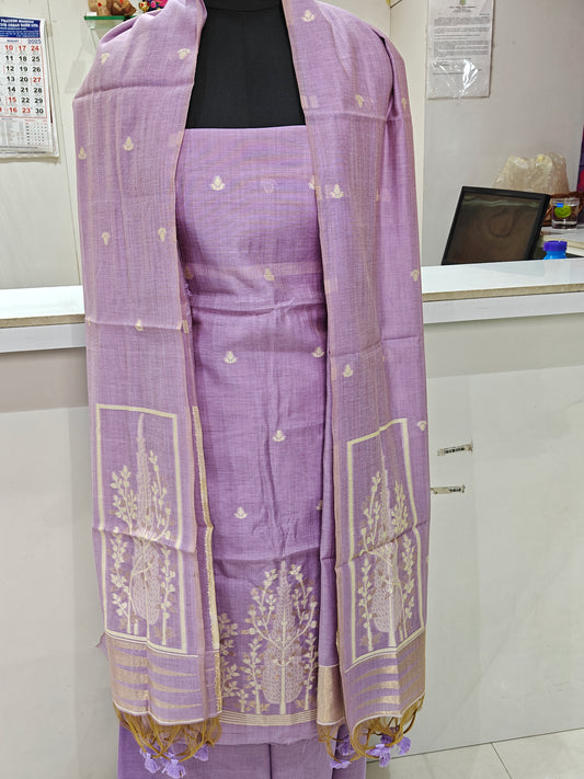 Soft Lavender Purple Pure Chanderi Jamdani Suit with Bottom