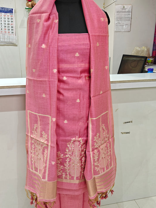 Rich Rani Pink Pure Chanderi Jamdani Suit with Bottom