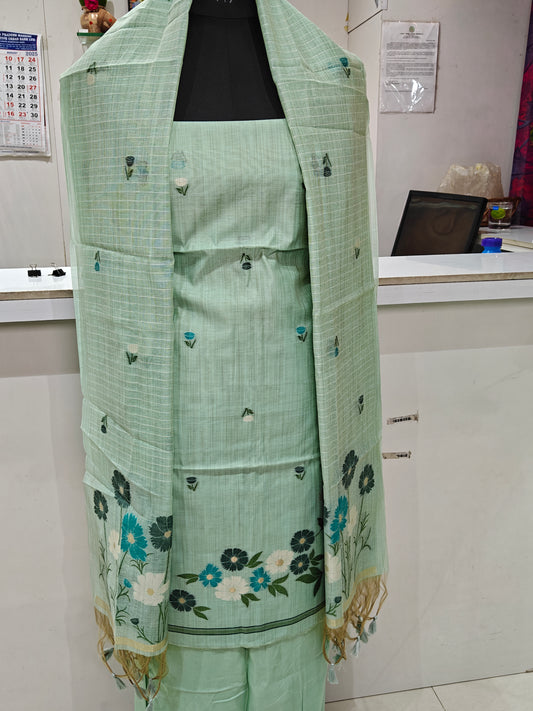 Classic Mint Green Pure Chanderi Jamdani Suit with Bottom