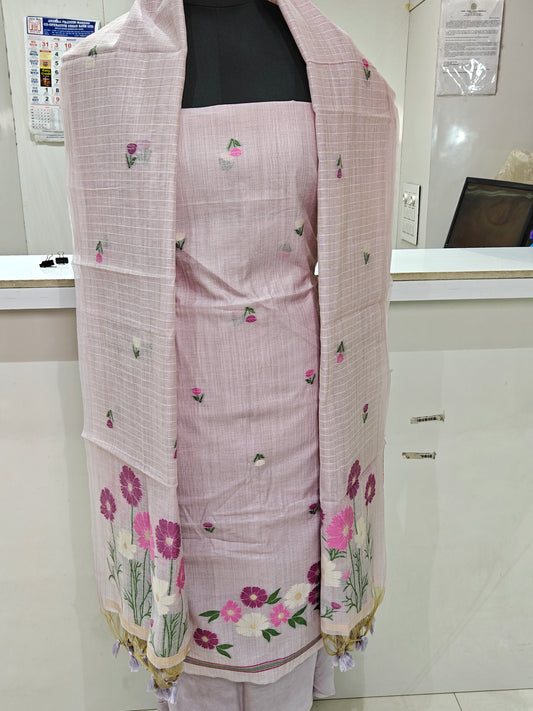 Light Pastel Pink Pure Chanderi Jamdani Suit with Bottom