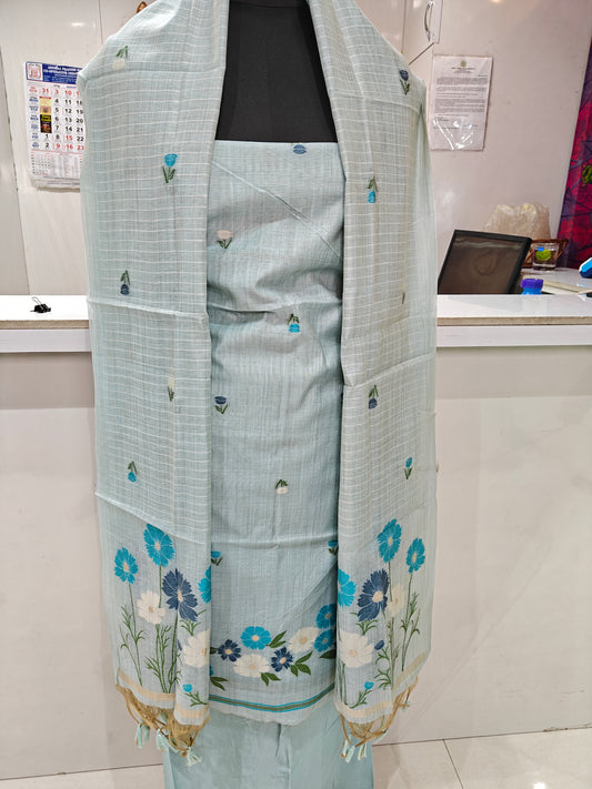 Light Pastel Blue Pure Chanderi Jamdani Suit with Bottom