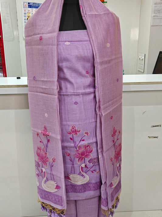 Light Purple Pure Chanderi Jamdani Suit with Bottom