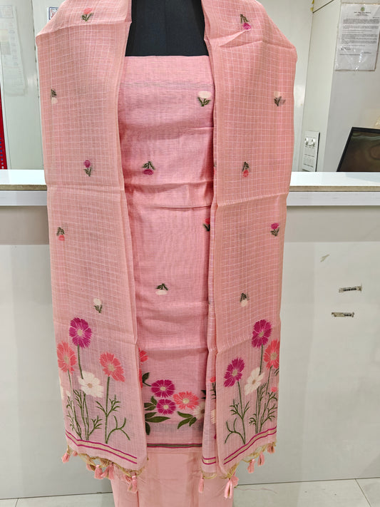 Soft Pink Pure Chanderi Weaved Jamdani Suit with Bottom