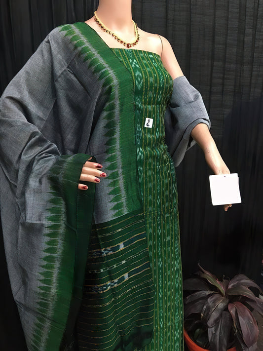 Sambalpuri Meadow: Grey and Green Cotton Suit