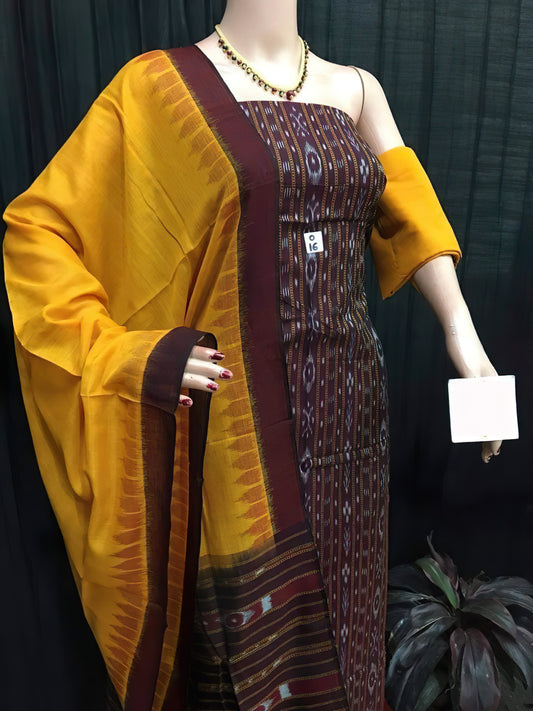 Golden Autumn: Yellow and Maroon Sambalpuri Cotton Suit