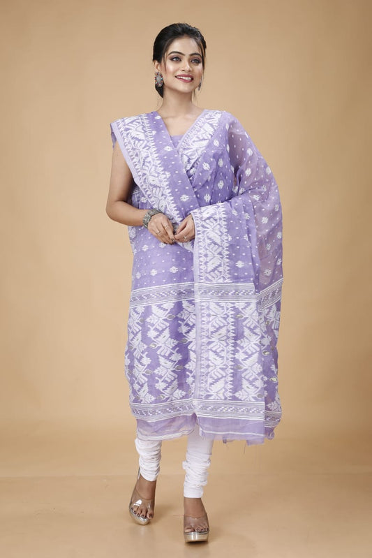 Slate Serenity: Unstitched Slate Blue Grey Jamdani Cotton Suit Set