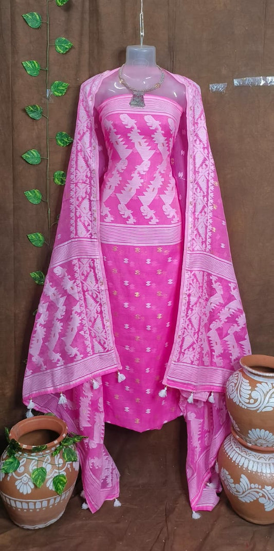 Blush Bloom: Baby Pink Jamdani Suit Piece