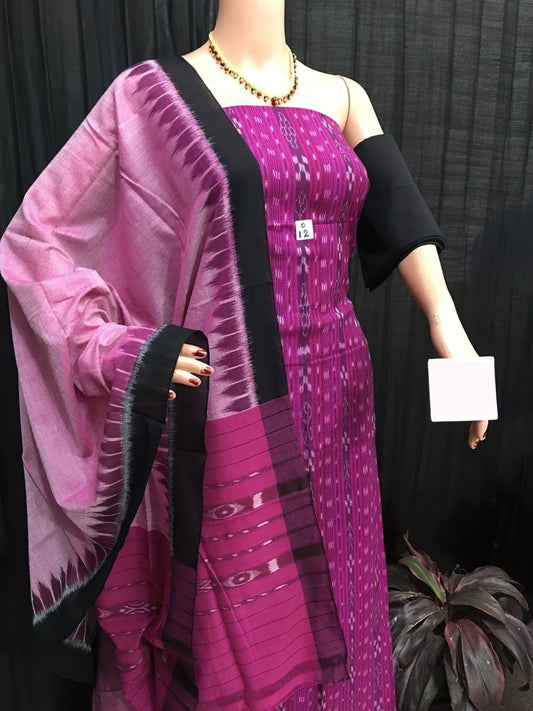 Graceful Contrasts: Pink and Black Sambalpuri Cotton Suit