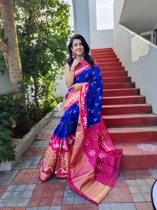 Mesmerizing Harmony The Blue and Pink Ikat Patola Silk Saree