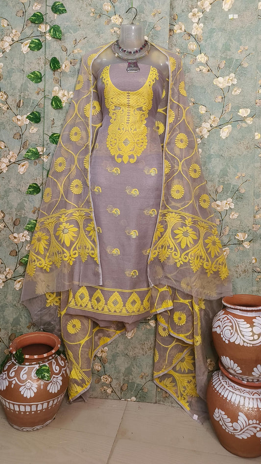 Divine Jamdani Elegance: Soft Cotton Suit Ensemble