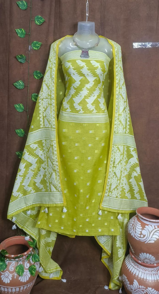 Lively Lime: Jamdani Suit Piece in Refreshing Green