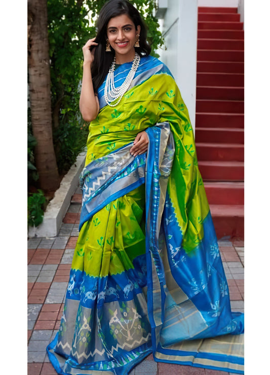 Luminous Lime: The Chartreuse Ikat Patola Silk Saree